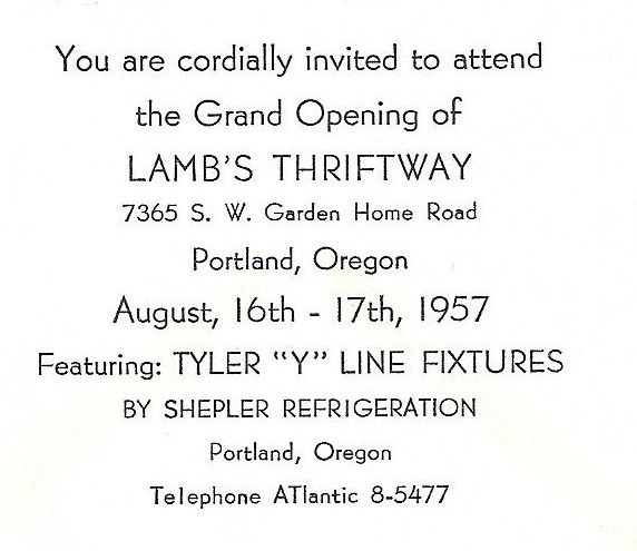 1957 Lamb's Thriftway grand opening announcement