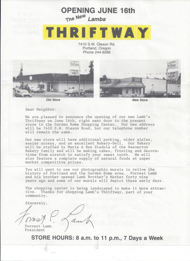 1981 flyer for new Thriftway