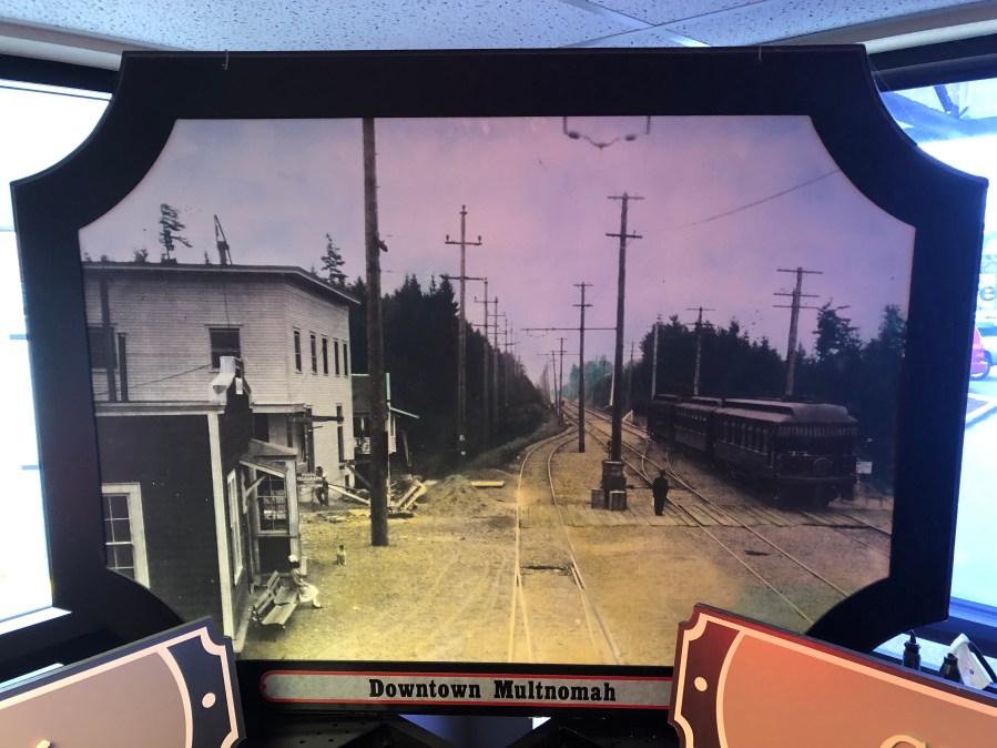 Lambs Thriftway colorized photos 2020 - Oregon Electric in central Multnomah on what became Multnomah Blvd