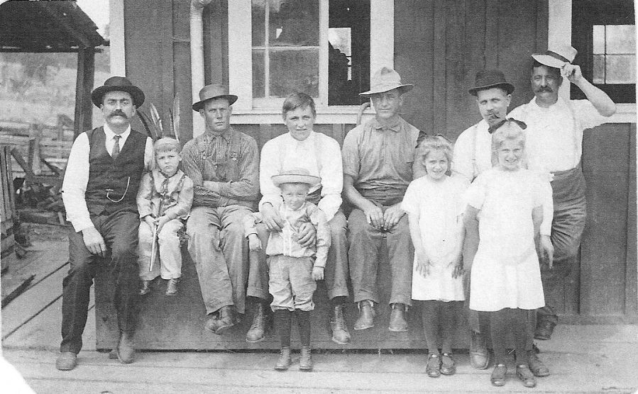 Christian Balmer, far left, Christ Gertsch, far rt, Rosalie Balmer taller girl marries Pete Gertsch, center white shirt, parents of Shirley Gertsch Bartels