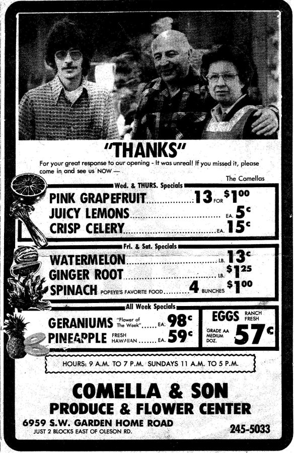 Ad for Comella & Son Produce & Flower Center