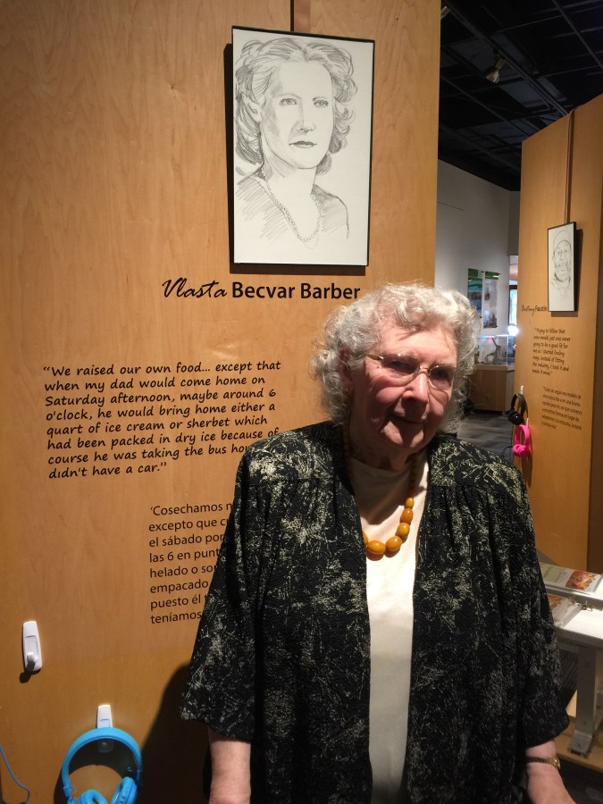 Vlasta Becvar at the Washington County Museum exhibit featuring her life story, 2018
