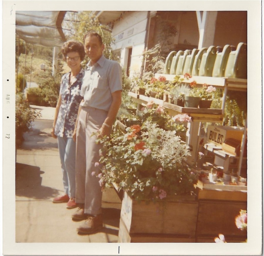Whitney's Cannery - Mark and Leona Whitney with fresh flowers 1972