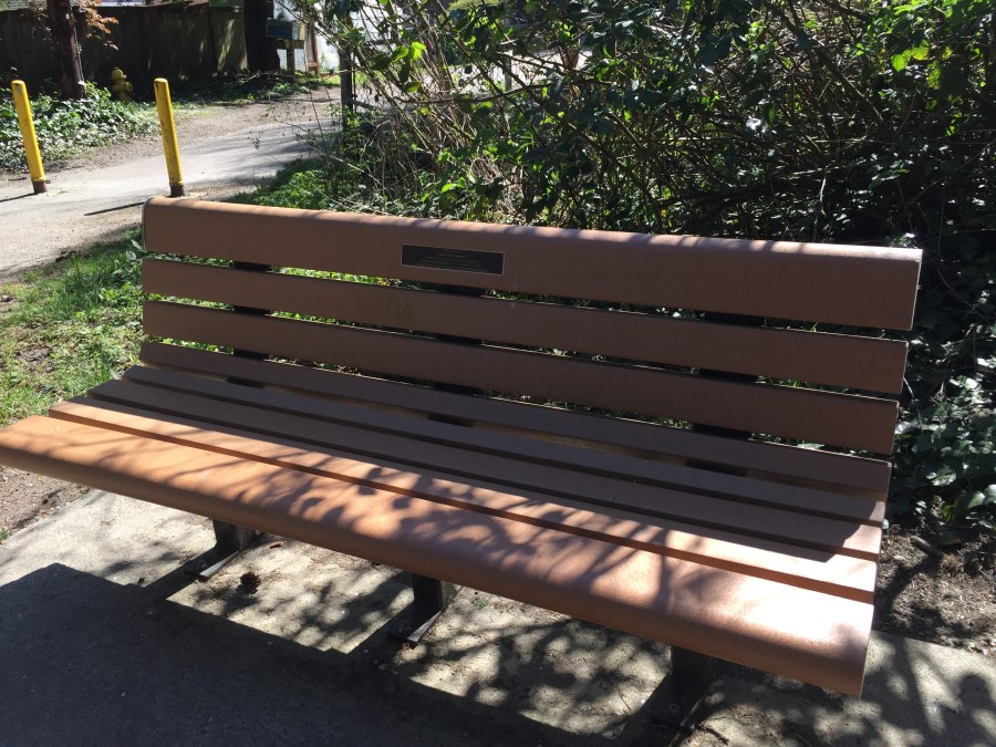 Fredrickson memorial bench - at SW 78th and the Fanno Creek Trail, near the Fredrickson Wormwood Manor