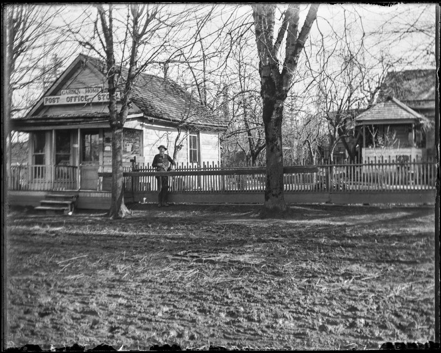 1890 Post Office and store, Garden Home, Oregon. Mr Lumen Nichols, Postmaster.