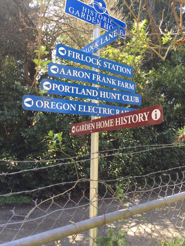 Historic directional markers at SW 78th and the Fanno Creek Trail, at the Fredrickson Wormwood Manor