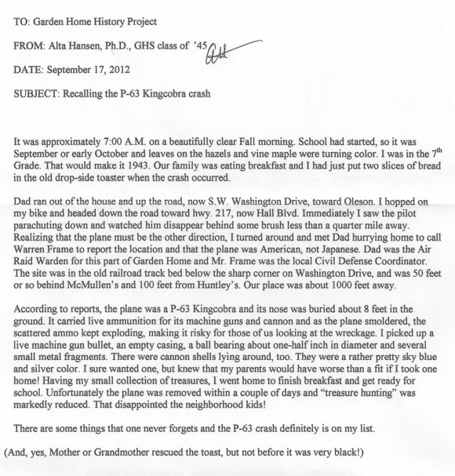 Recollections of Alta Hansen