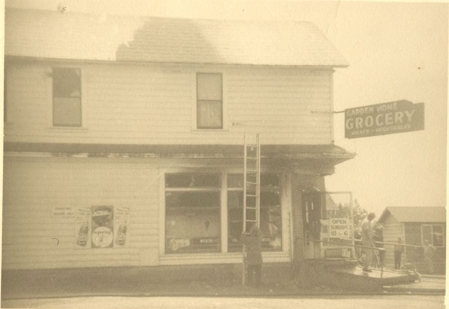 1956 Garden Home Grocery (aka White Store) after fire.