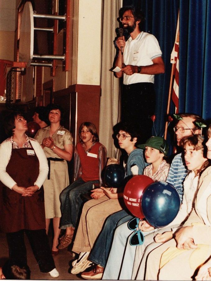 1982 Final day of Garden Home School - Bill Gellatly with students