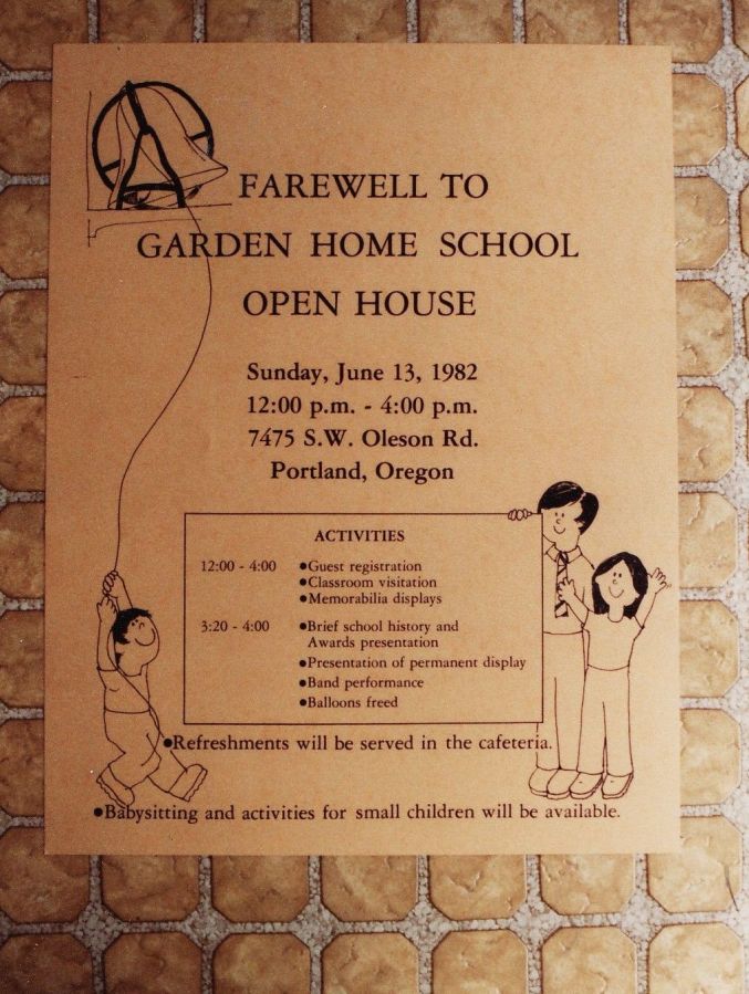1982 Final day of Garden Home School - Farewell poster