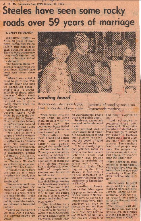 1976 Community Press article about Glenn and Isolda Steele