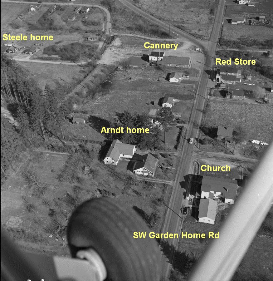 Aerial photo by Otto Arndt shows Glenn and Isolda_s home and cannery where Barry worked