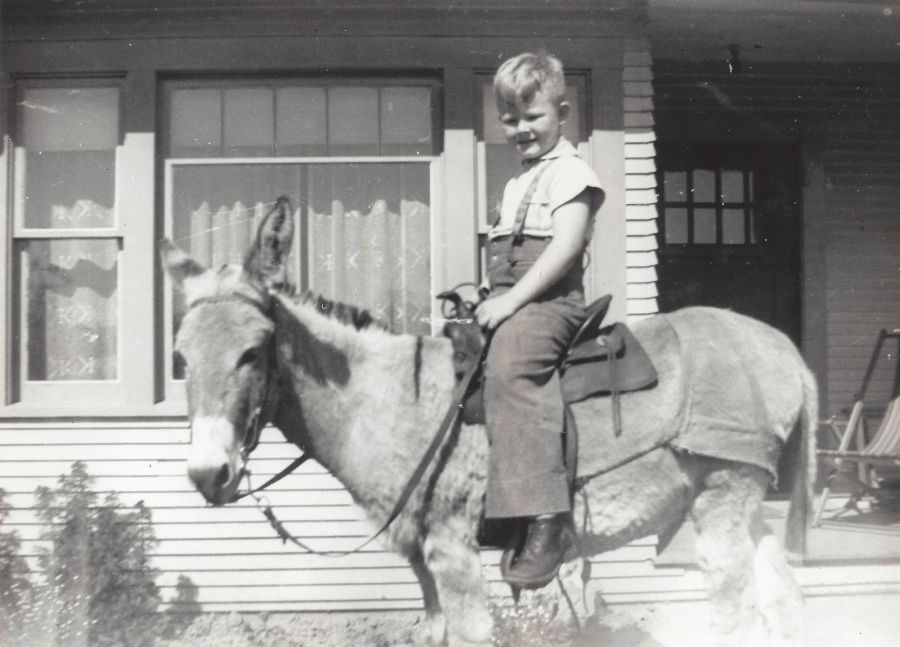 Jack Godwin on Babe in front of Godwin home on Westgard