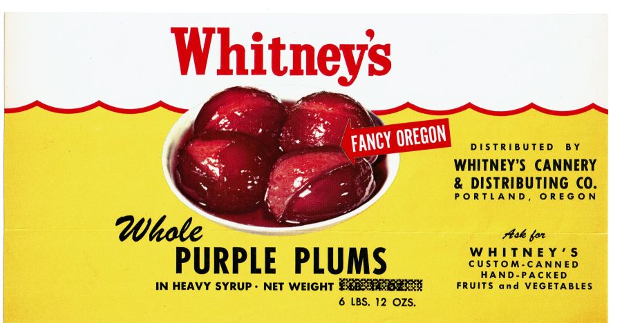 Whitney's Cannery whole purple plums label