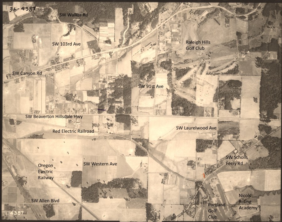 Portland Golf Club and Nicols Riding Academy - 1936 Army Corps of Engineers aerial photo (annotated)