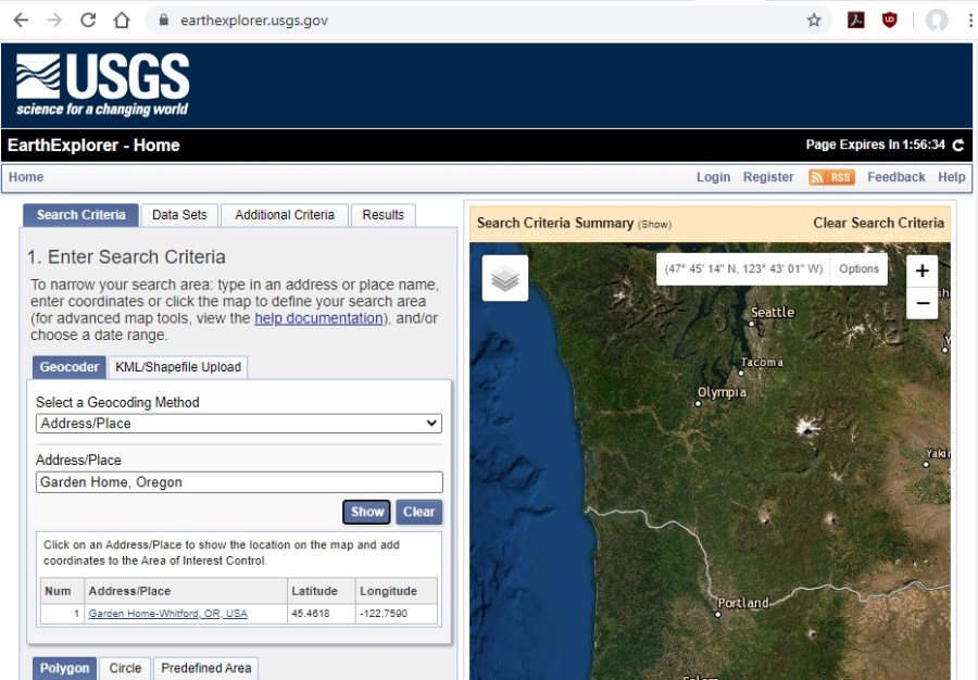 2 - select address result - USGS EarthExplorer.usgs.gov