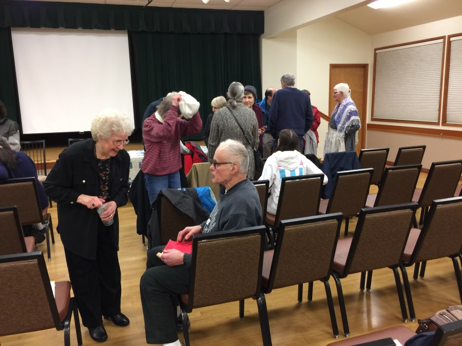 2019-01-08 history reenactment - Elaine chatting with Robert Gertsch