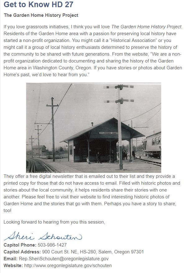 Rep. Schouten February 2019 newsletter excerpt