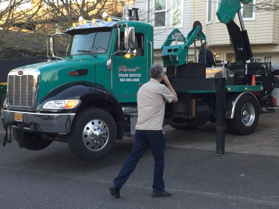 2019-01-30 Post Office Safe - note wheels off ground, Stan photoing