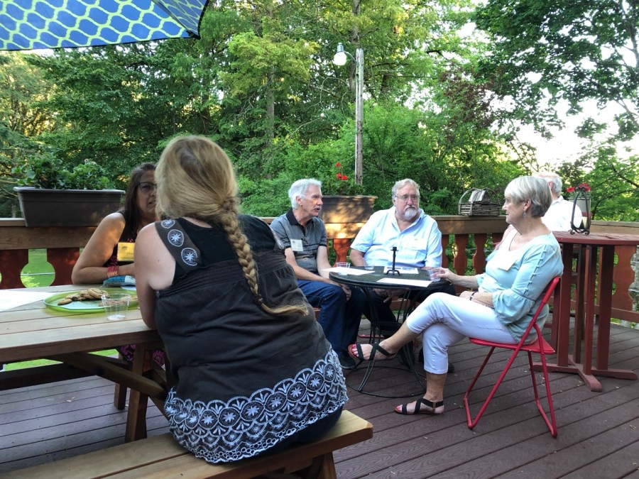 Fogelbo tour 2019 deck - Kevin Mistler, Jan Fredrickson and Esta Mapes