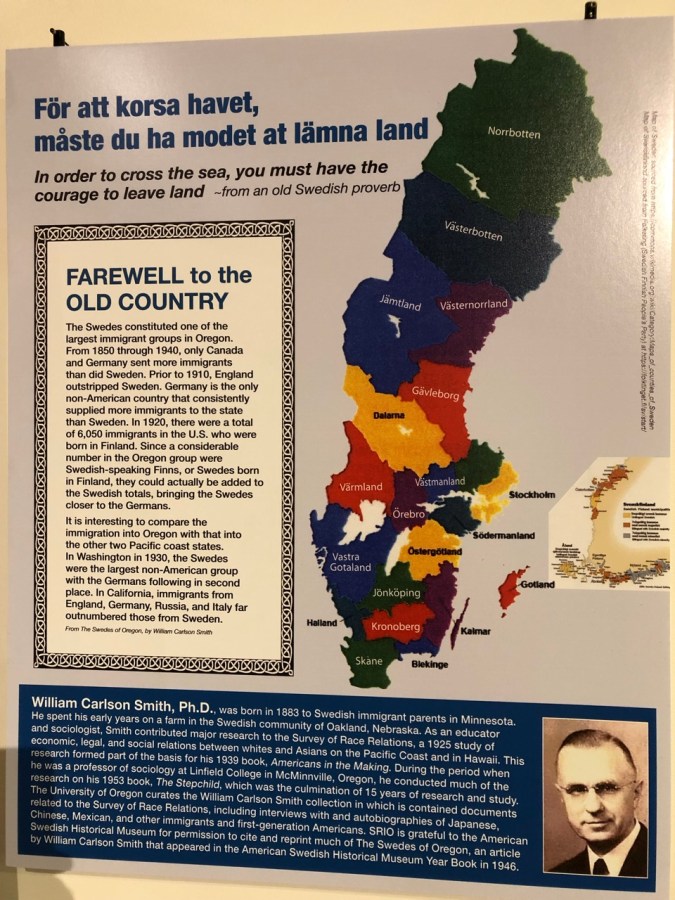 Nordia house event 6-2019 - From Sweden to Oregon exhibit - Swedish map