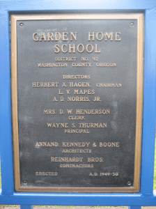 Garden Home School bell plaque, 1949-50