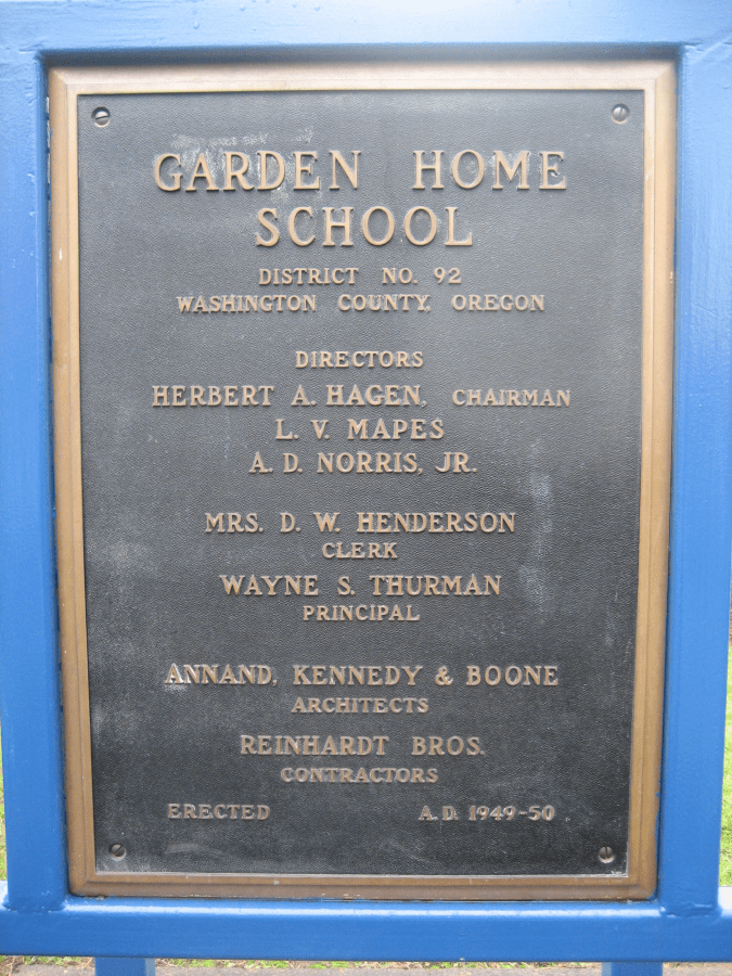 Garden Home School bell plaque, 1949-50