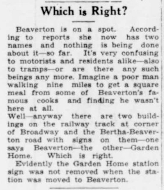 Beaverton Enterprise Newspaper 1944-03-24 - Garden Home Station building moved to Beaverton - detail