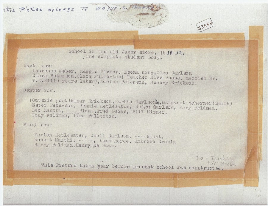 Garden Home School 1911 photo back - student list