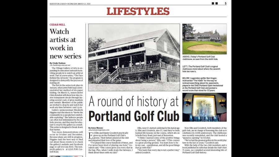 Portland Golf Club - 2014-03-12 Beaverton Leader article on history of the club (top half)