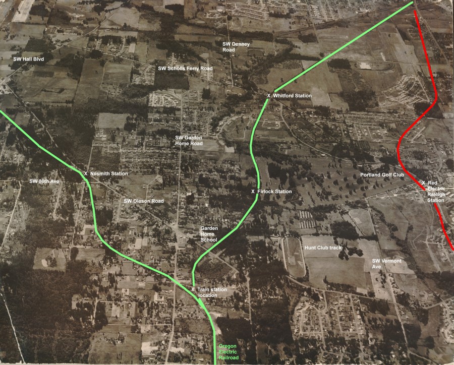 1958 Garden Home aerial photo (from Jackie Wisher) - Railroad