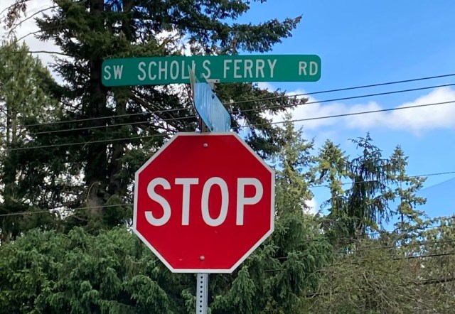 SW Scholls Ferry Road sign