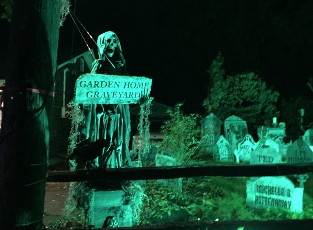 Halloween Garden Home Graveyard on SW 82nd - after dark