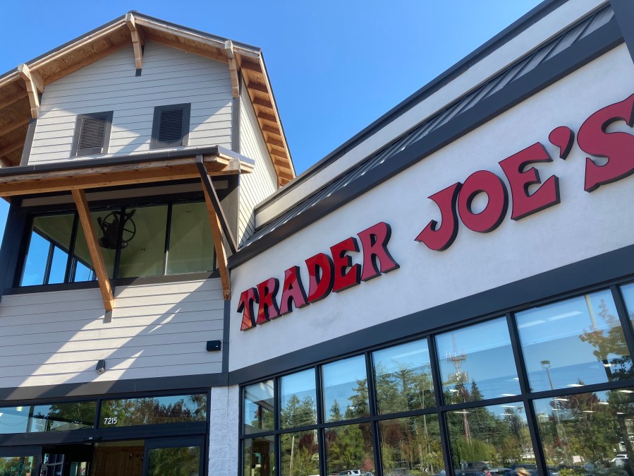 Trader Joe's exterior with bell hanging in bell tower