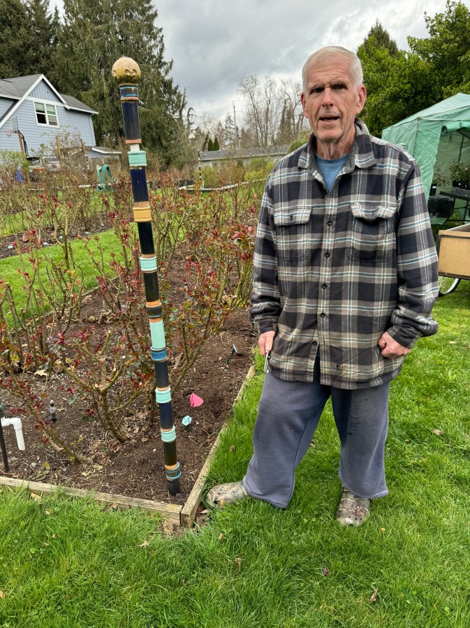 Rich Baer in his spring rose garden